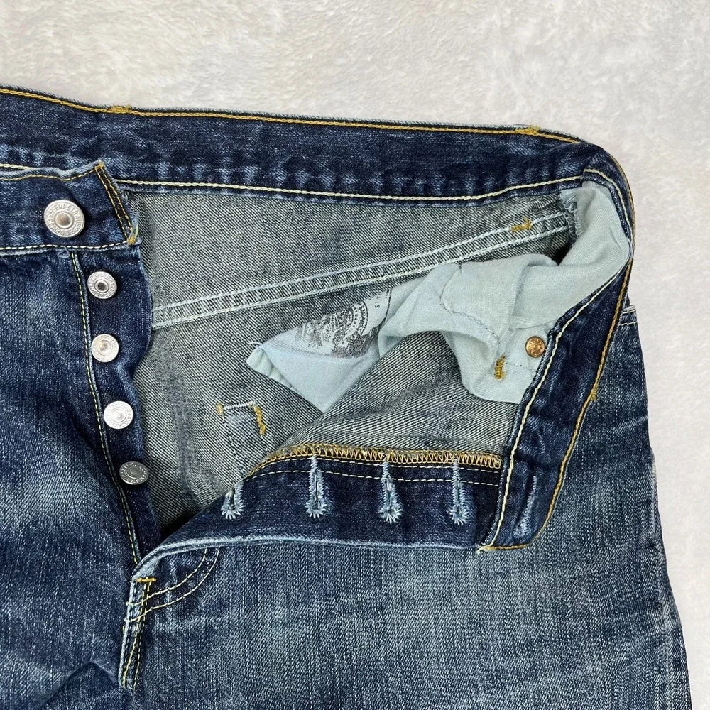 Levi's‎ 501 Jeans Mens Blue Denim Mid Rise Straight Button Fly 33X35.5 - Flaws
